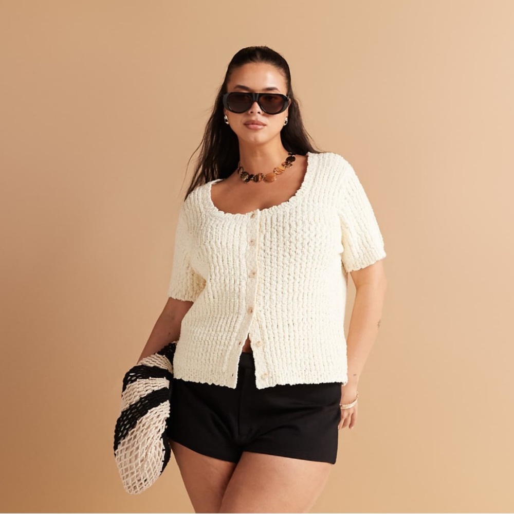 ASOS Curve Cream Textured Women's Cardigan